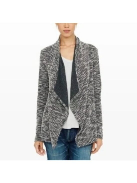 Club Monaco Sweaters - Club Monaco Size M Gray & Black Kiki Boucle Knit Draped Open Cardigan Sweater